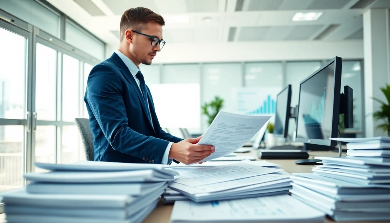 Evaluate Federal and State contracts pre-post award compliance through expert analysis in a modern office.