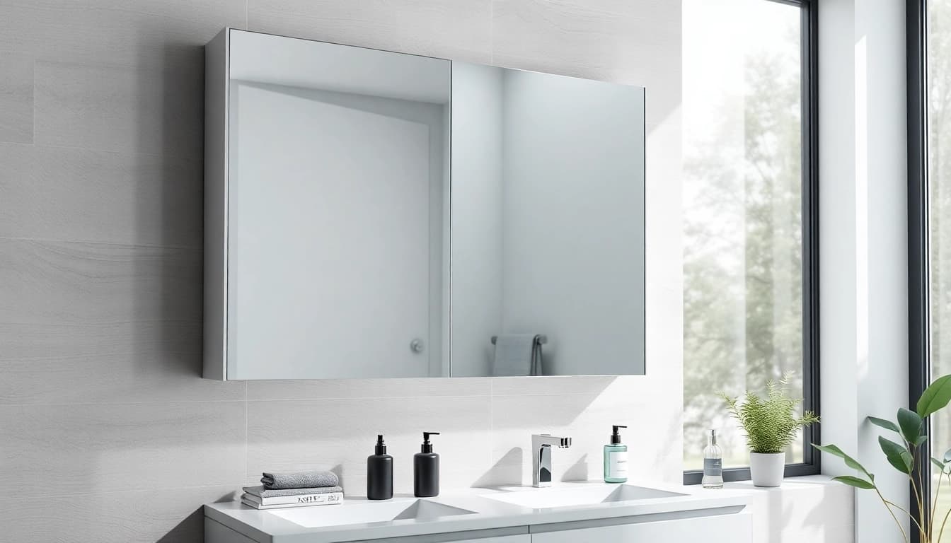 Stylish sonni Spiegelschrank in a bright, modern bathroom with elegant features.