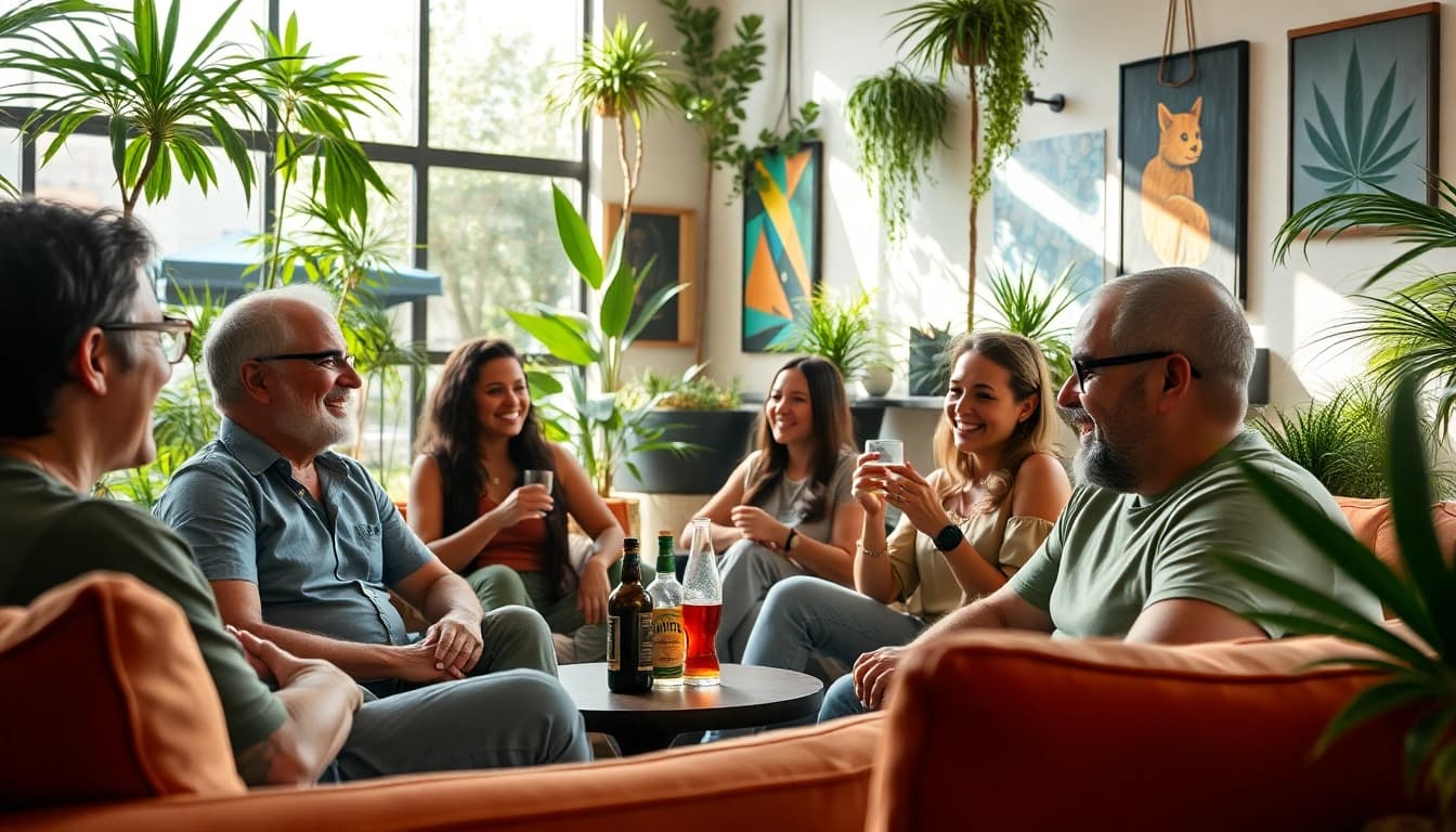 Des membres profitant d'un moment convivial au social club malaga avec des conversations joyeuses.