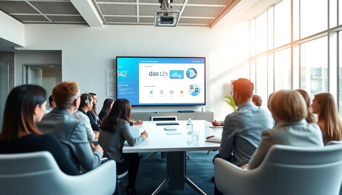 Engaging discussion in a modern seminar on das 142 with advanced technology.