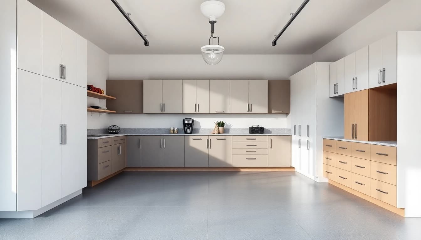 Stylish garage cabinets enhancing organization and functionality in a modern garage setting.