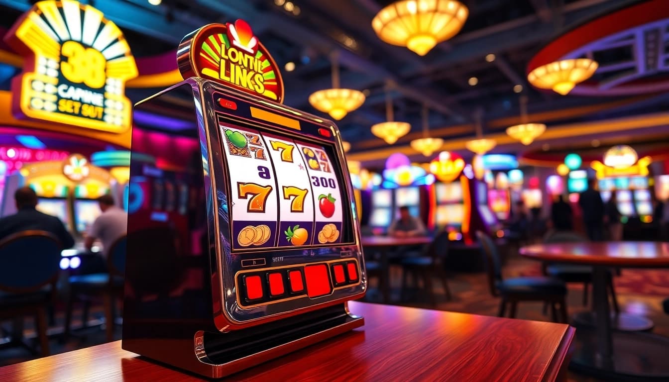Mainkan slot dengan simbol menarik dalam suasana kasino berkilau.