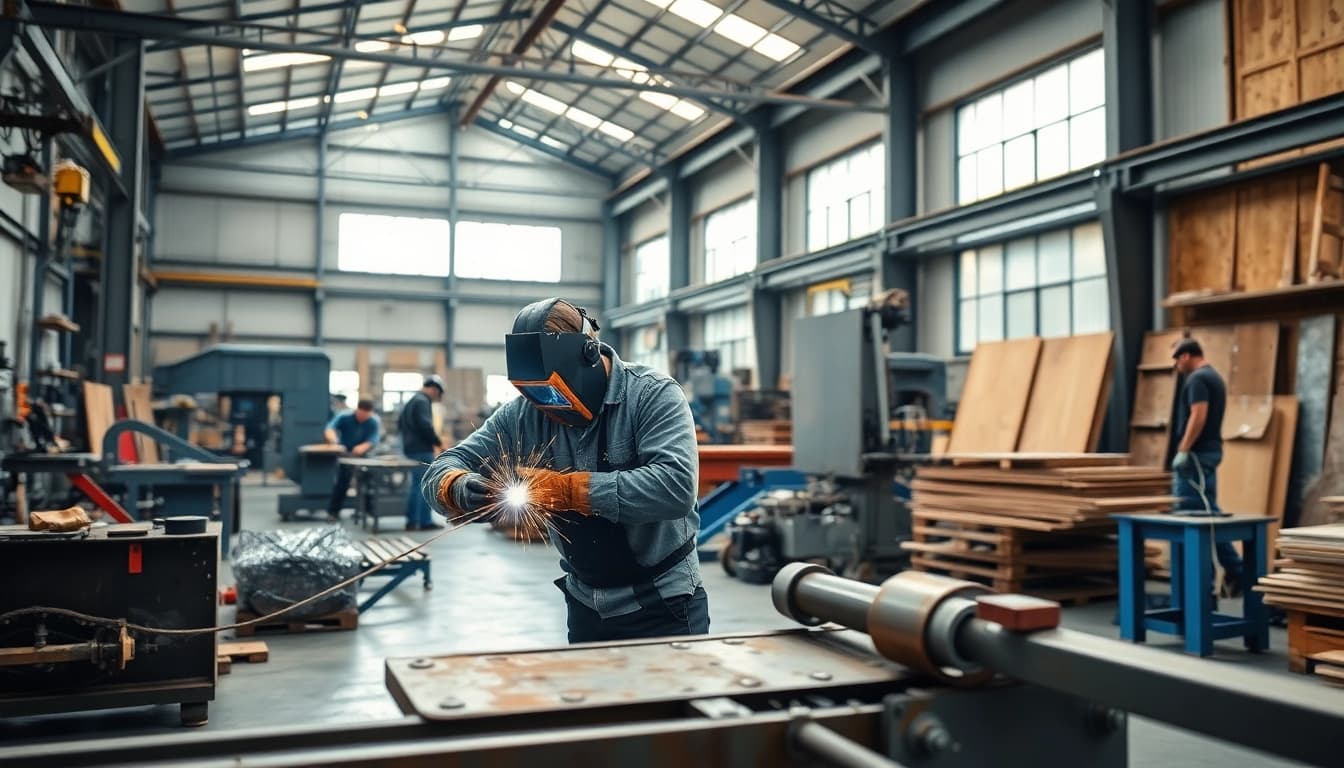 Expertly performing industrial fabrication edmonton in a well-equipped workshop with skilled workers.