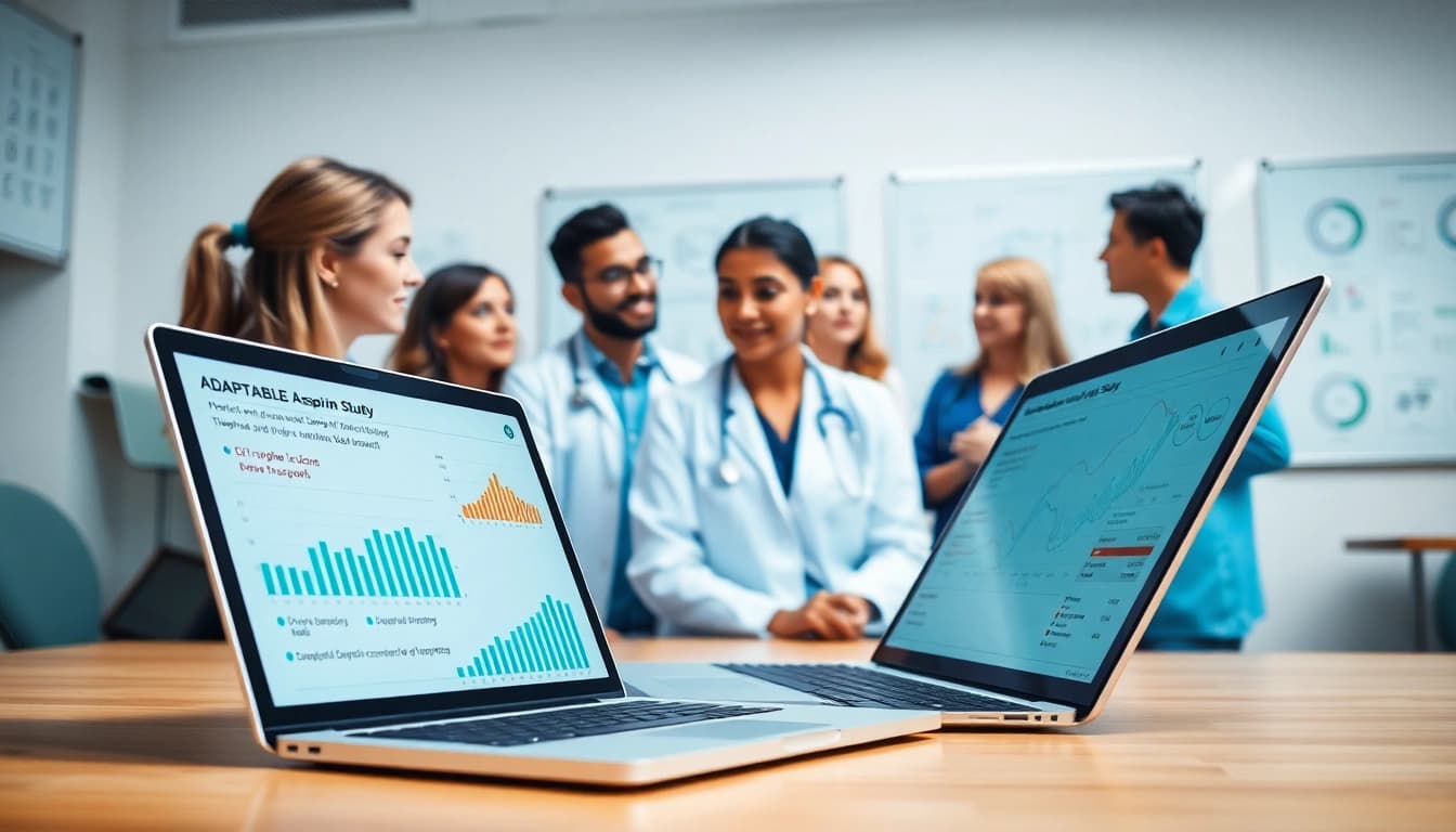 Visual representation of the ADAPTABLE Aspirin Study showcasing healthcare collaboration and data analysis.