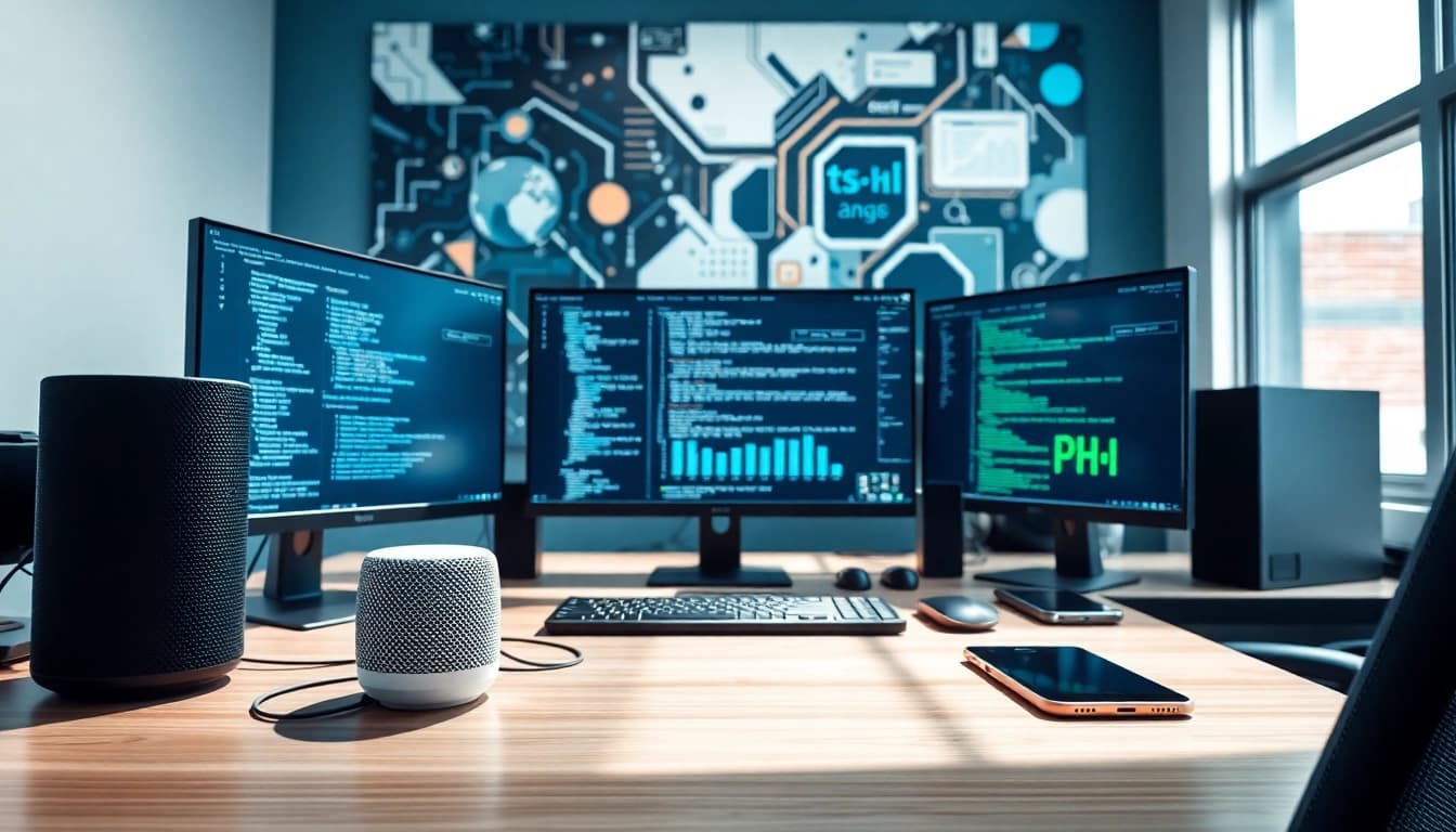 Boost your understanding of Technology with a professional workspace showcasing high-tech devices.