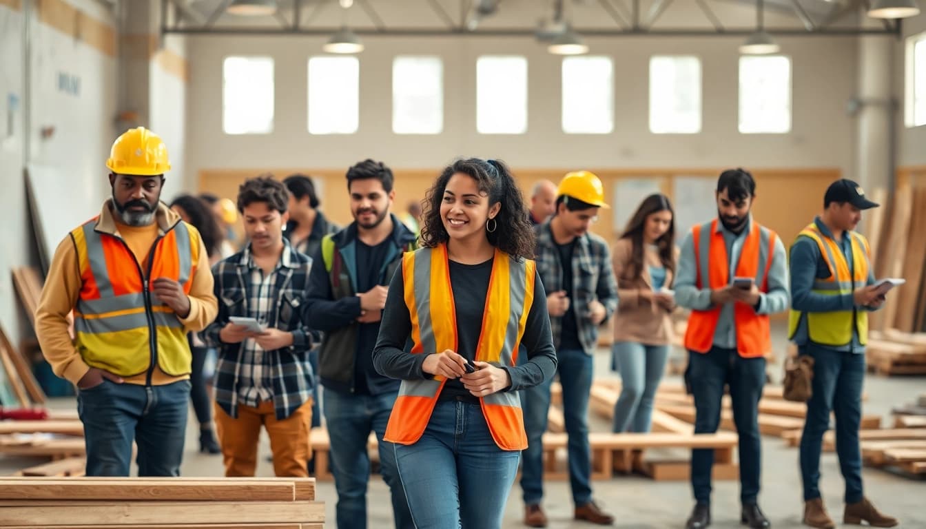 Explore construction training programs in a vibrant learning environment with engaged students.