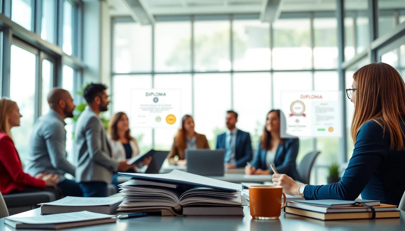 Engaging office scene focused on Diploma kopen hbo with diverse individuals collaborating.
