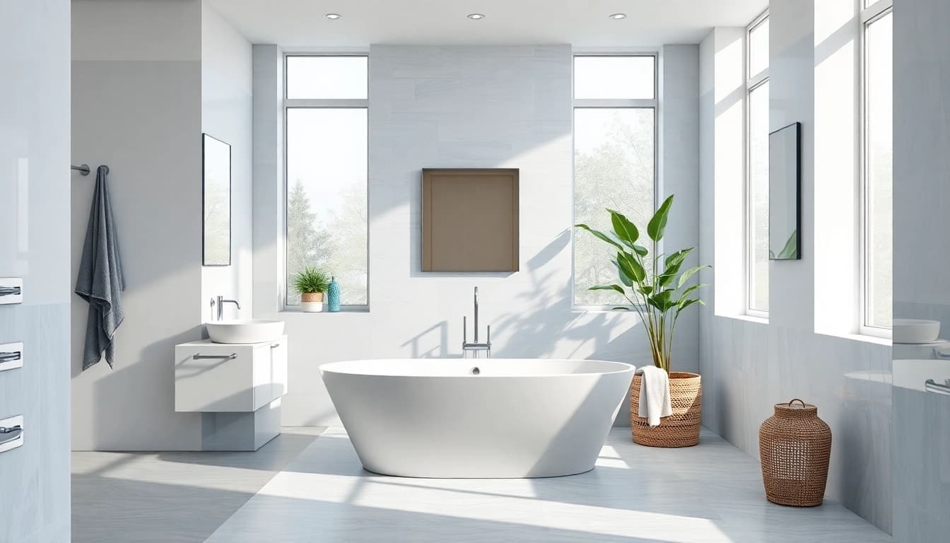 Stunning bathroom remodel near me showcasing elegant design and modern features.