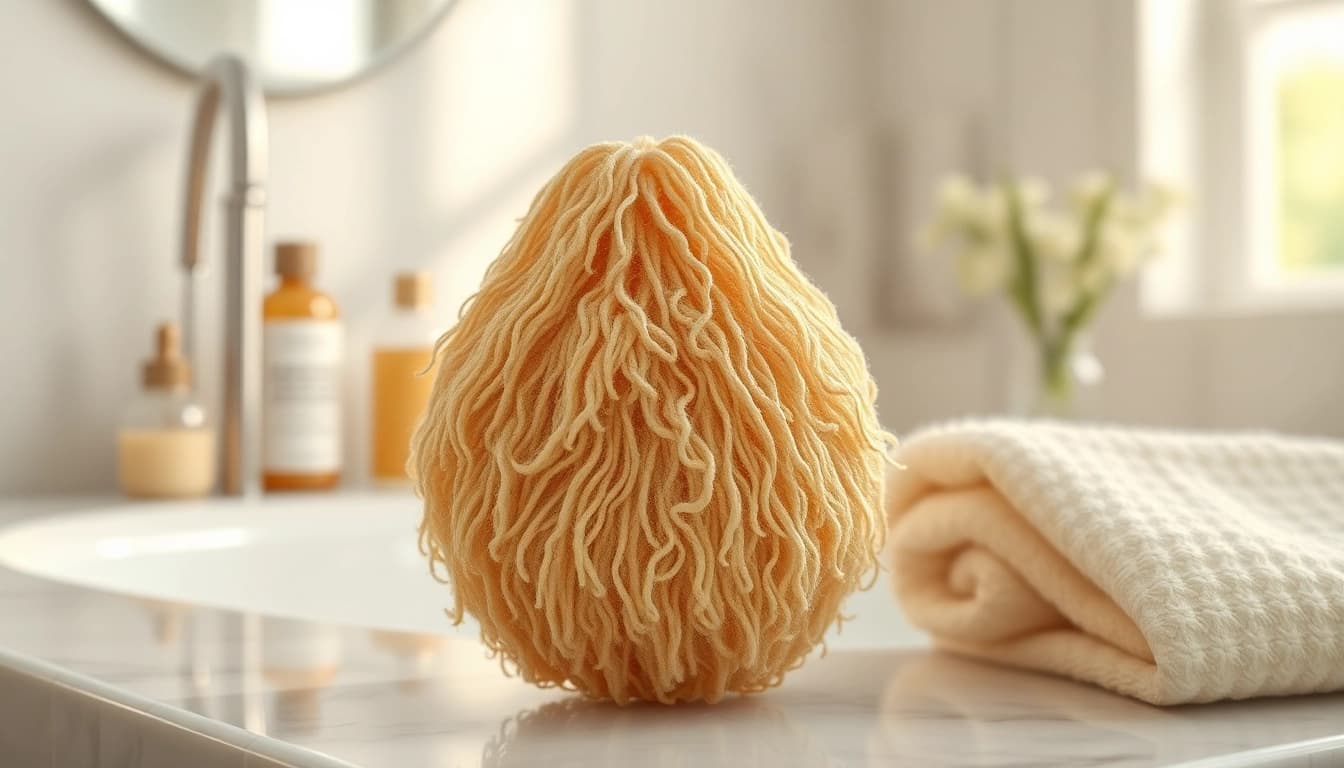 Apply makeup remover loofah for a gentle skin cleanse and exfoliation.