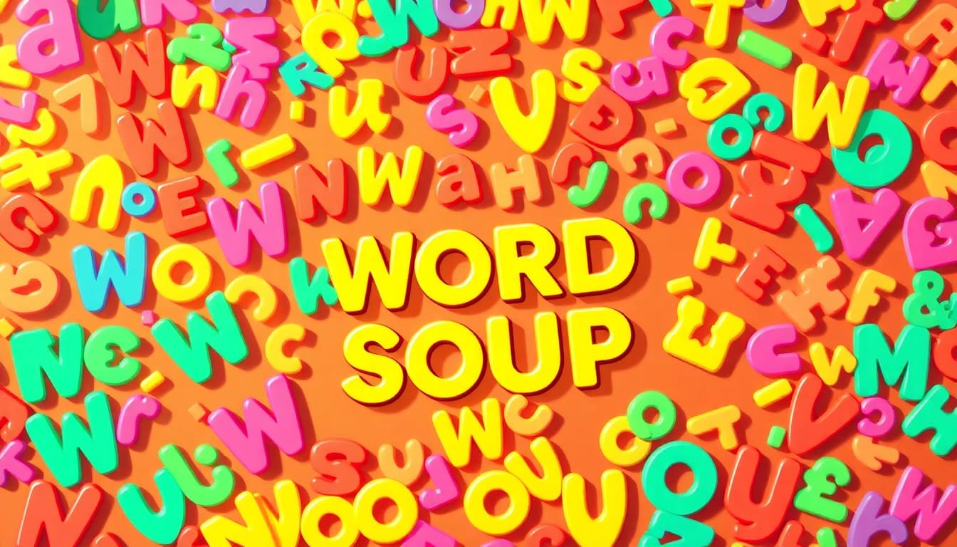 Engaging activity in Word Soup highlighting vibrant letters in a playful word search grid.