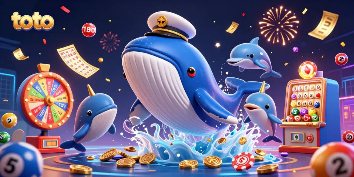 Engage in thrilling toto gameplay featuring a whale captain, coins, and playful dolphins.