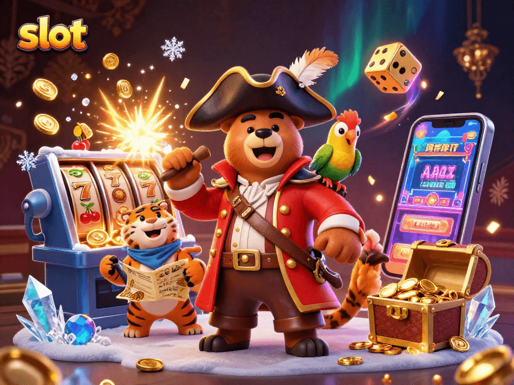 Menangkan jackpot slot dengan karakter beruang bajak laut dan harimau dalam ilustrasi 3D yang menakjubkan.