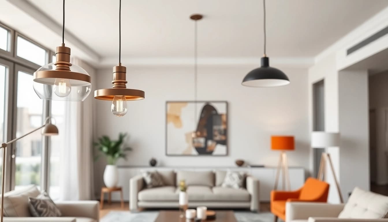 Shop ModernLighting showcases elegant fixtures in a bright, stylish living room setting.