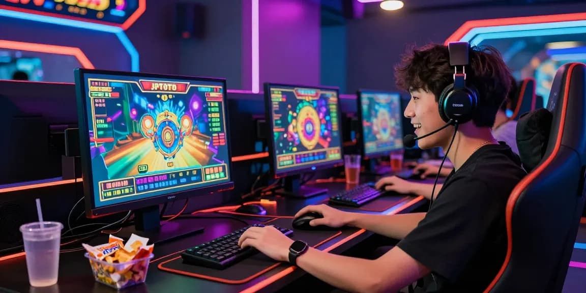 Exciting player immersed in JPTOTO online slot gaming experience.