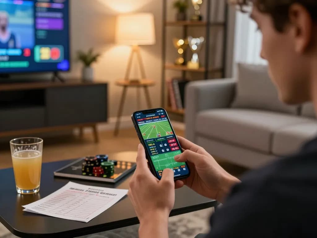 Engaging in sports betting on smartphone at home reflects NHÀ CÁI CM88's user-friendly approach.