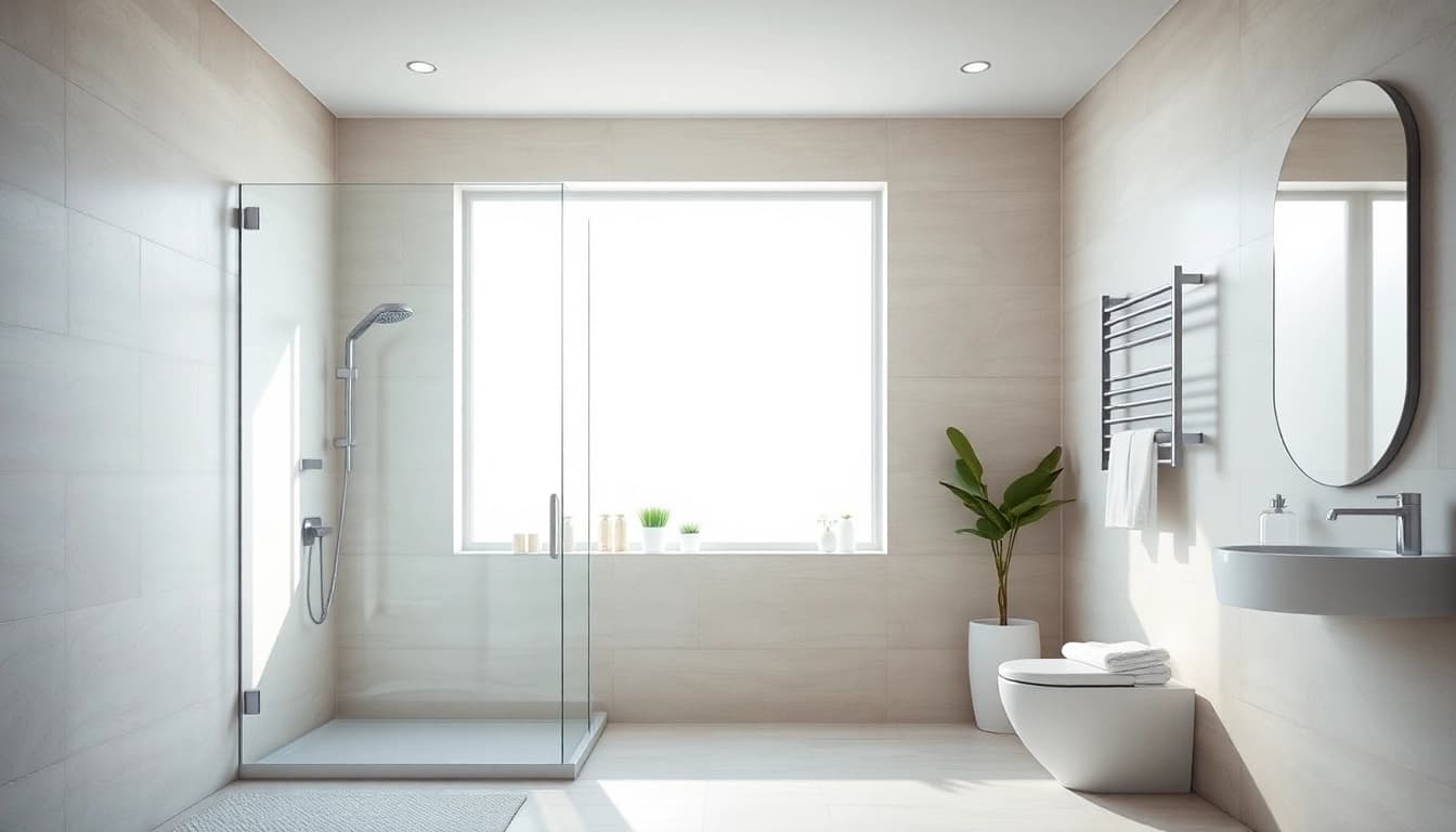 Explore elegant showers Australia in a bright, modern bathroom showcasing contemporary design features.