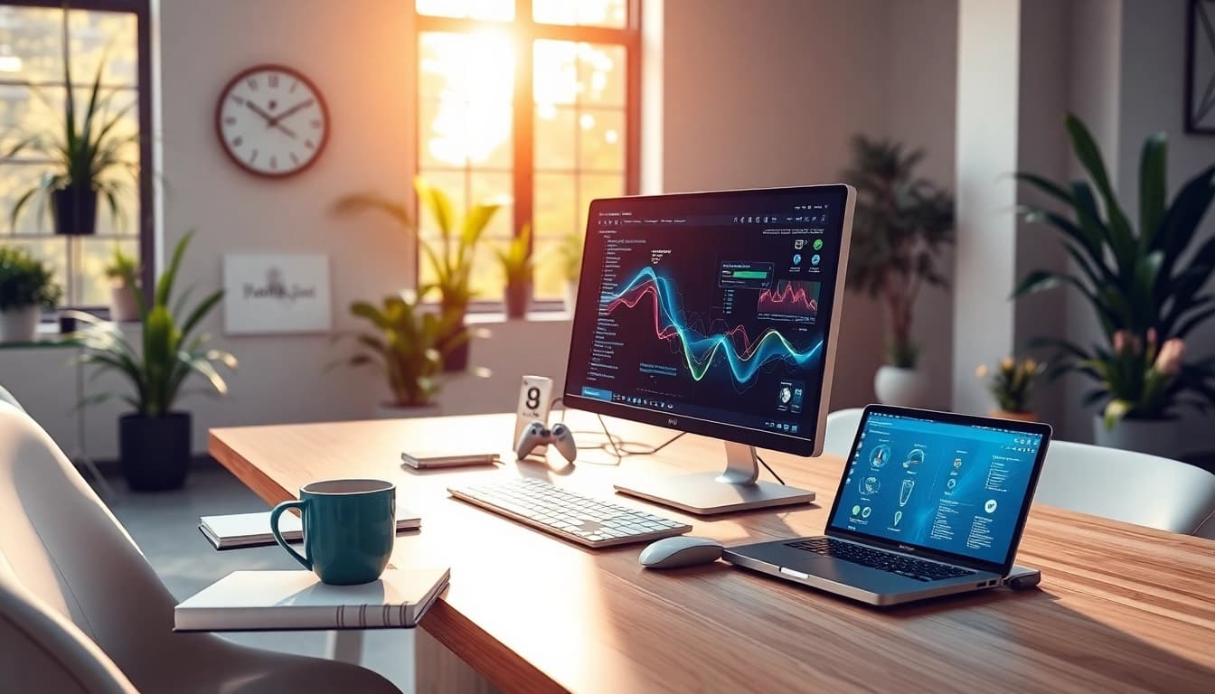 Engaging workspace showcasing https://fhpts.com with modern tech and a creative atmosphere.