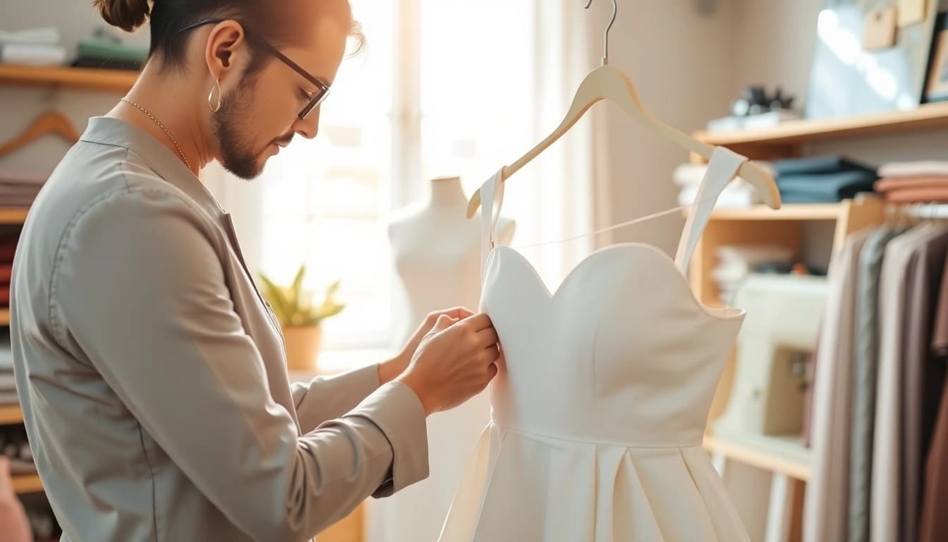 Expert showing Dress alterations Nashville with precision and care in a tailored studio setting.