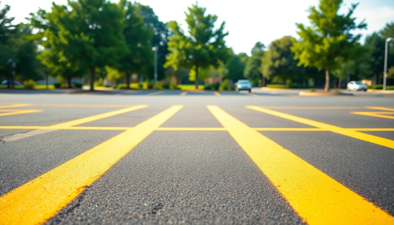Enhancing safety with professional Parking lot striping Flowood MS in a vibrant, well-maintained parking lot.