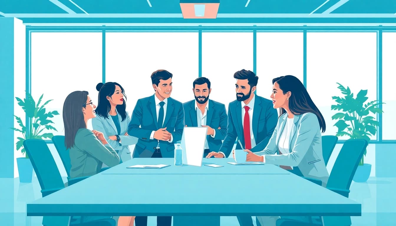 Find sales reps for my business as a professional team collaborates in an office setting.