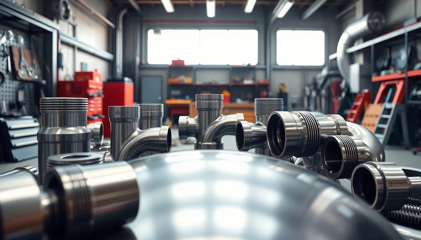 Showcasing RVNG 360-Degree Fittings with smooth metallic surfaces in an industrial setting.
