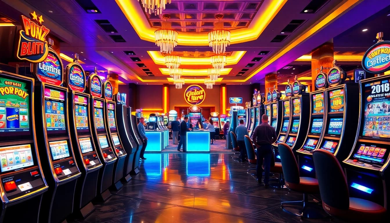 Menangkan hadiah menarik dengan interwin di mesin slot kasino yang ramai.