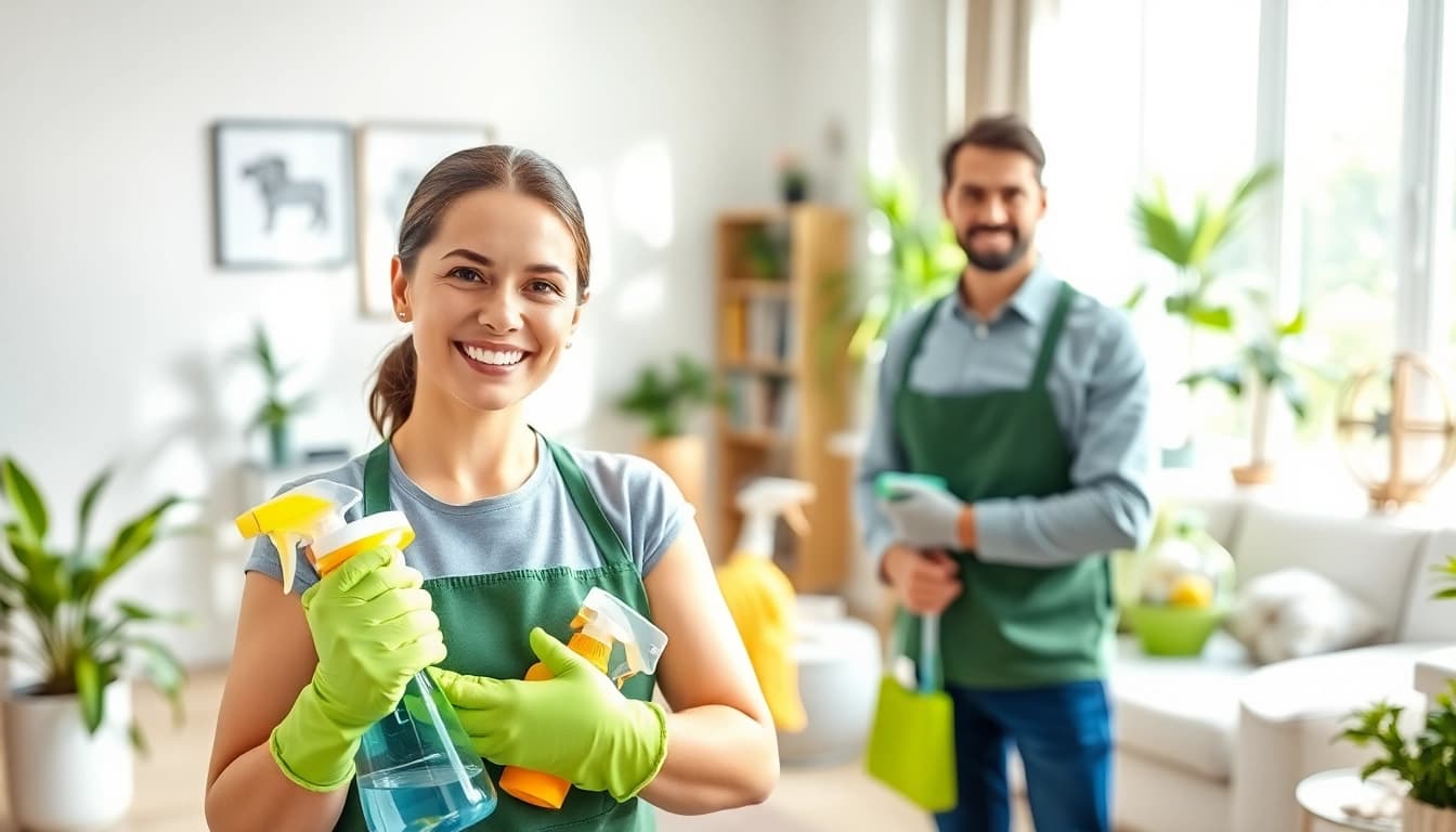 Cleansing action of a professional cleaning service in a beautifully organized home space.