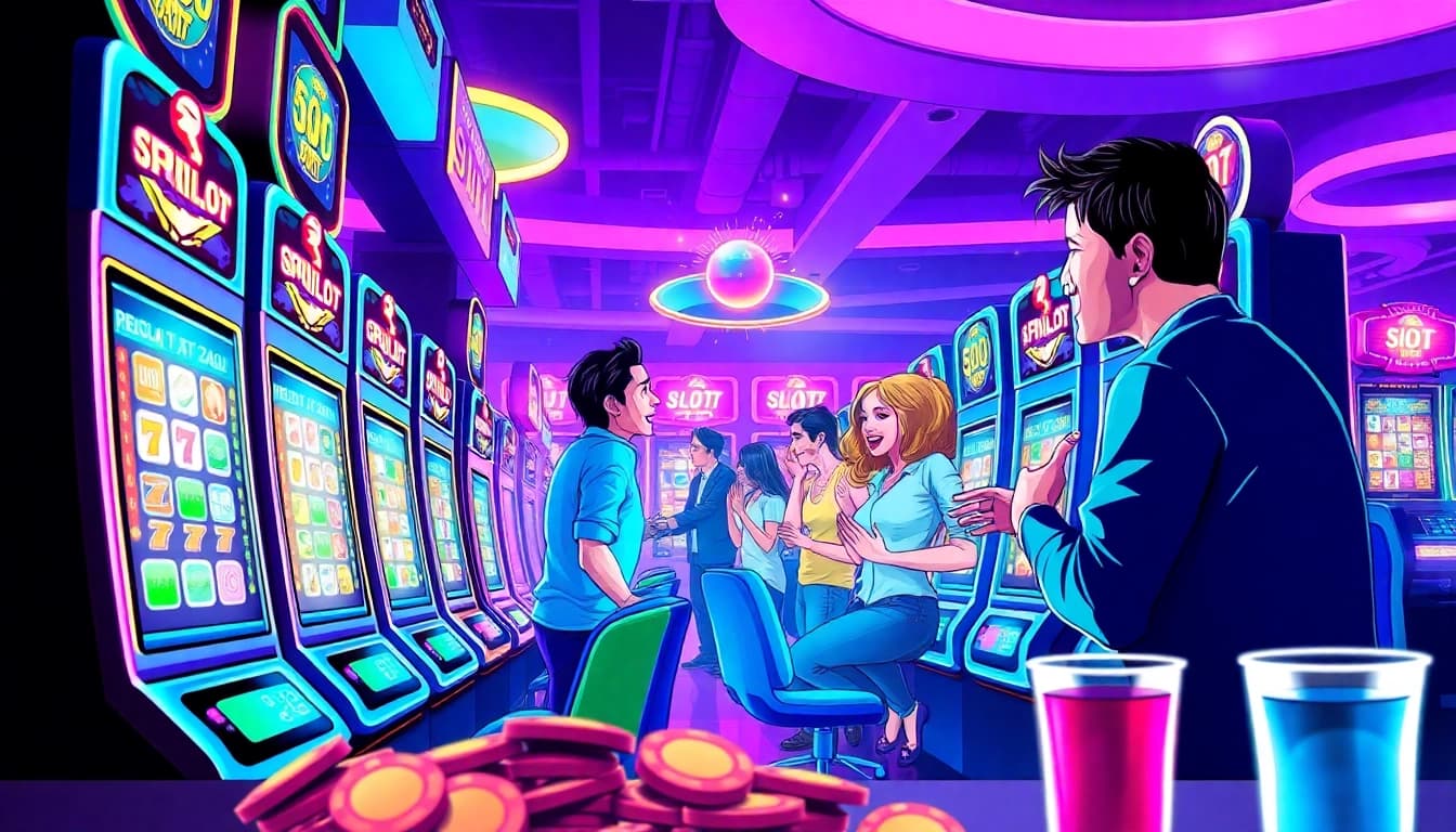 Berbagai pemain menikmati suasana permainan situs slot gacor yang meriah di kasino modern.