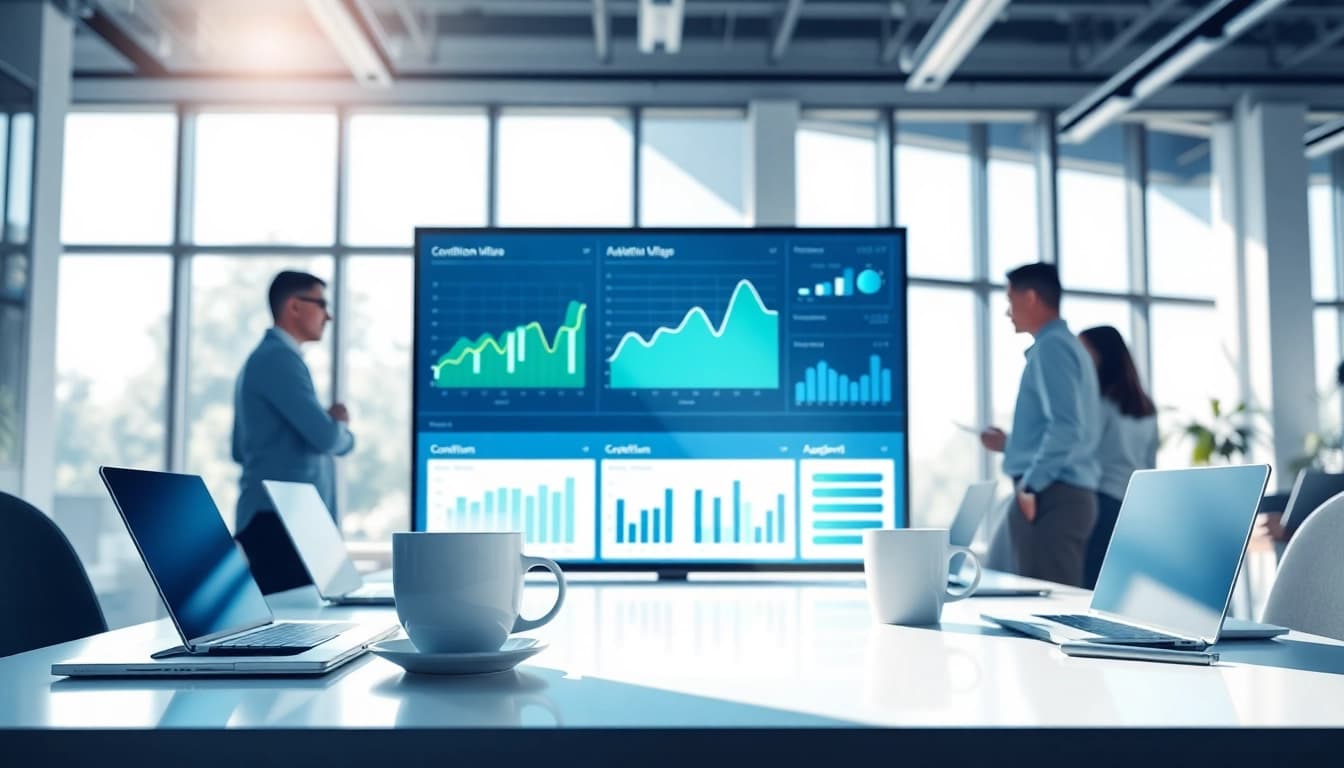 Analyze water utility condition data with insights from https://reticmanager.com in a bright office space.