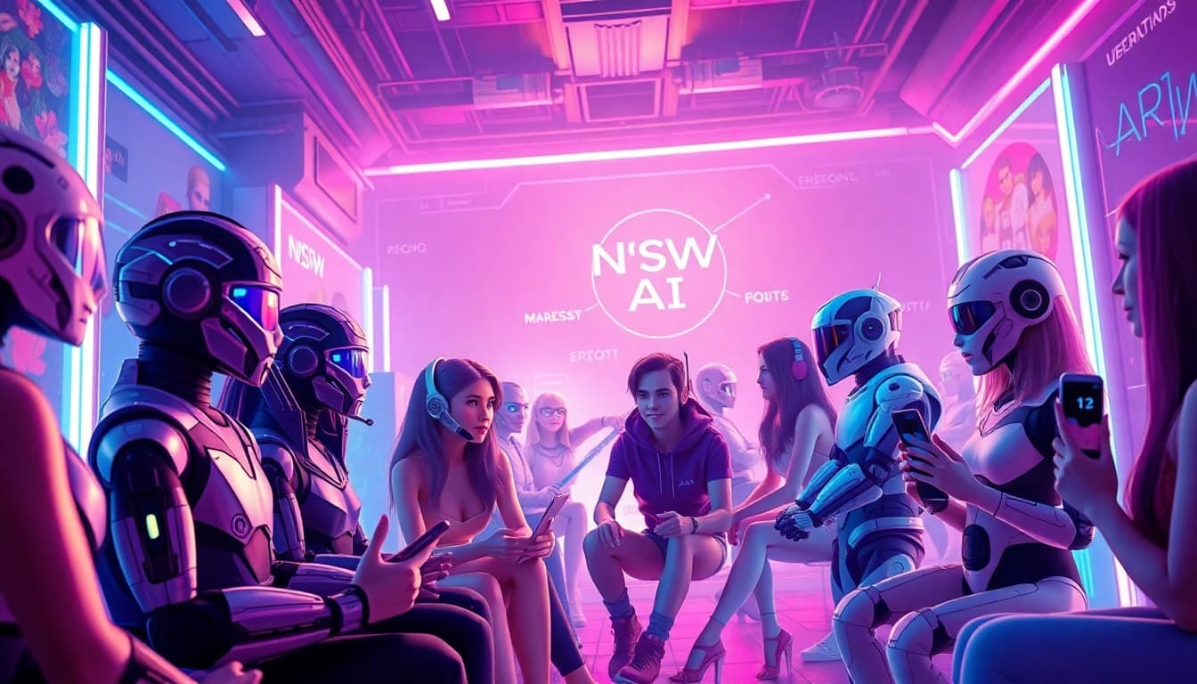 Dynamic interaction with NSFW AI chatbots in a futuristic digital landscape.