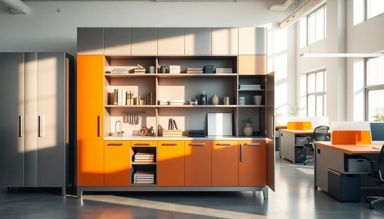 Organize your space with a stylish steel cabinet featuring bright colors and efficient design.