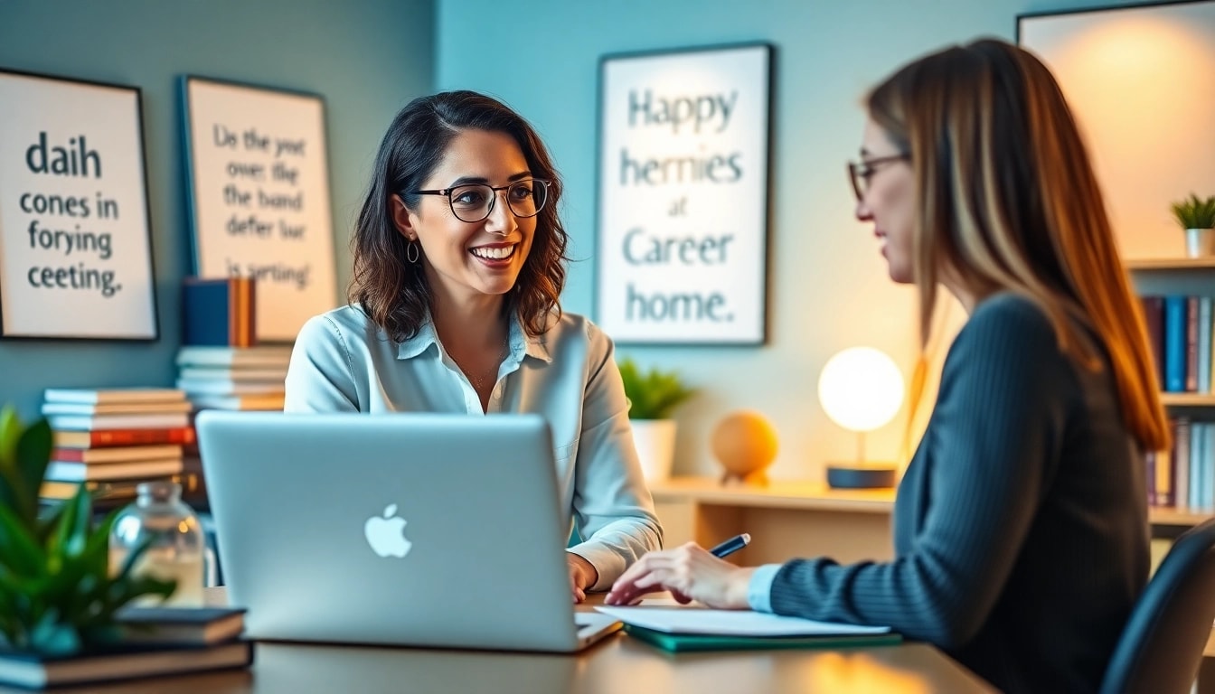 Engaging career coaching for women in an inspiring office, fostering empowerment.