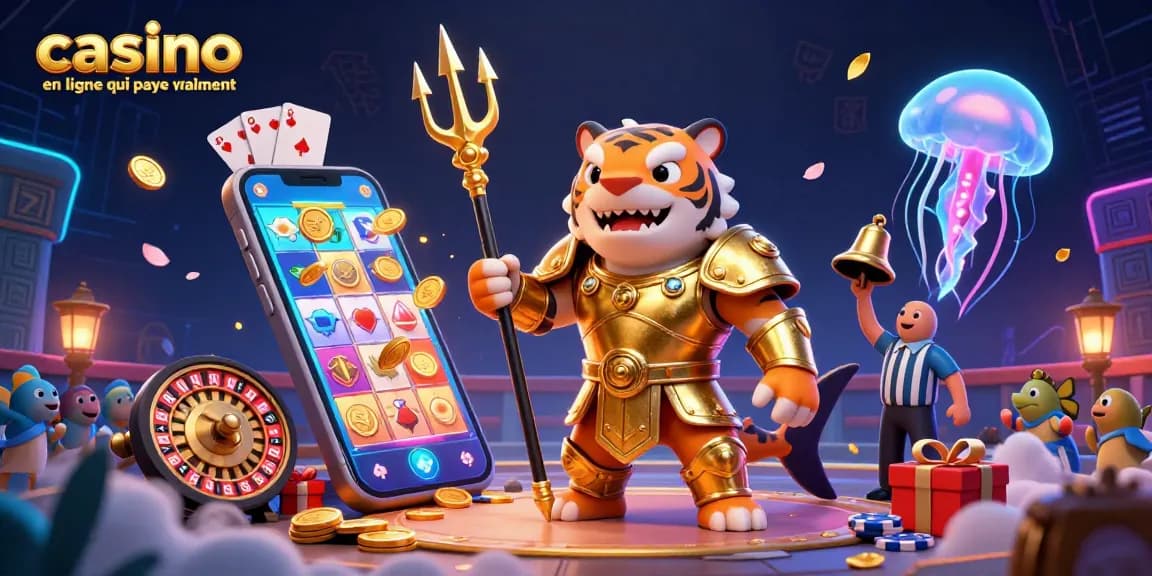 Découvrez l'univers des machines à sous avec casino en ligne qui paye vraiment, illustré par un requin tigre et des éléments de jeu captivants.
