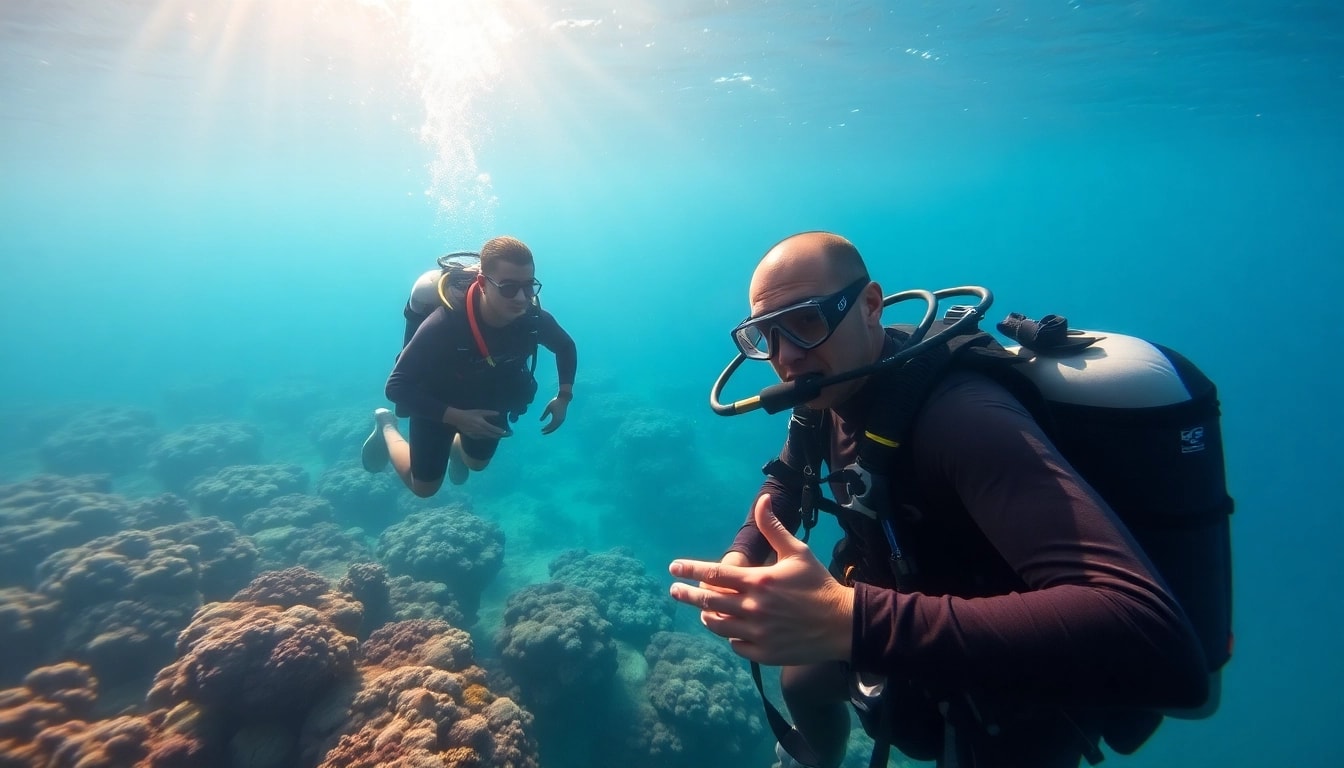 Tauchen Lernen mit einem erfahrenen Tauchlehrer in einer klaren Unterwasserwelt.