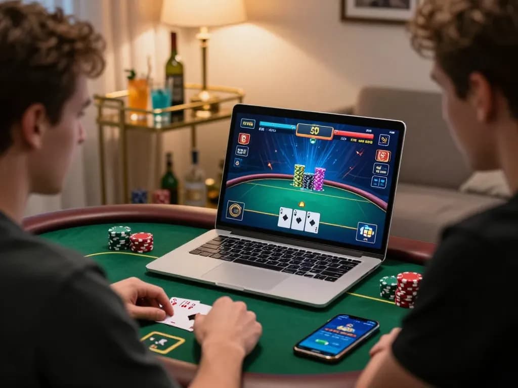 Engaged player strategizing in online poker, showcasing hidden wiki 2026 for immersive gambling.