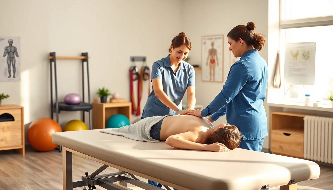 Physiotherapie beim Behandeln eines Klienten in einer modernen Umgebung.