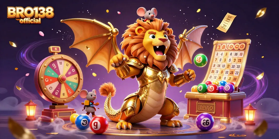 Spin and win at BRO138 official with a dynamic lottery and game illustration filled with excitement.