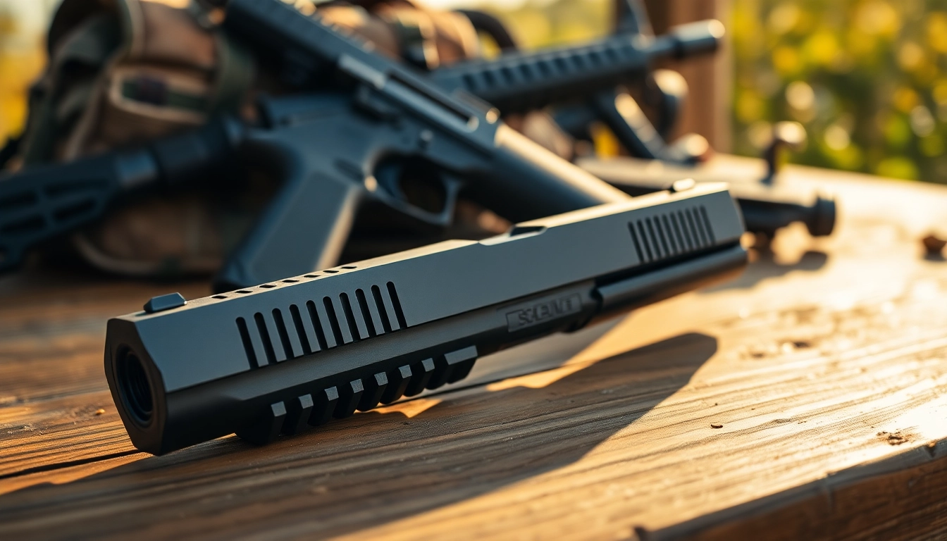Buy Glock 19 slide with a precision design showcased against a rustic background.
