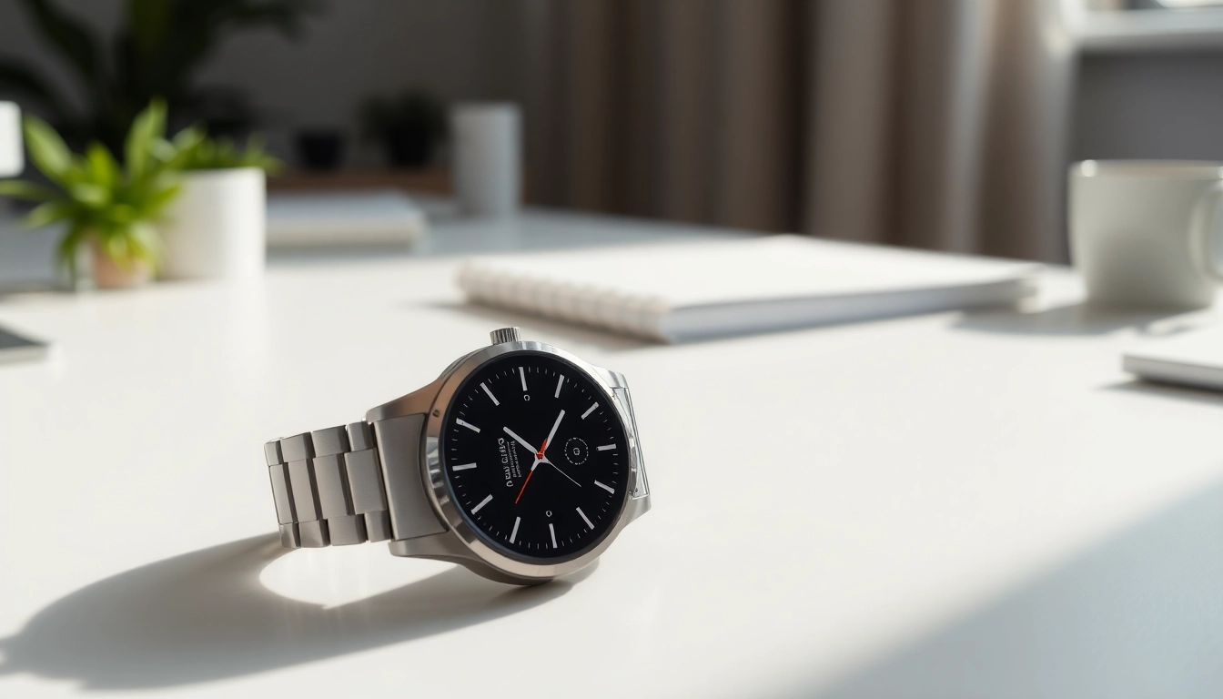 Showcase of Ringconn smartwatch highlighting design and health features in a modern workspace.