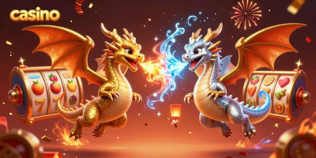 Engaging casino scene with golden and silver dragons showcasing slots and jackpot elements.