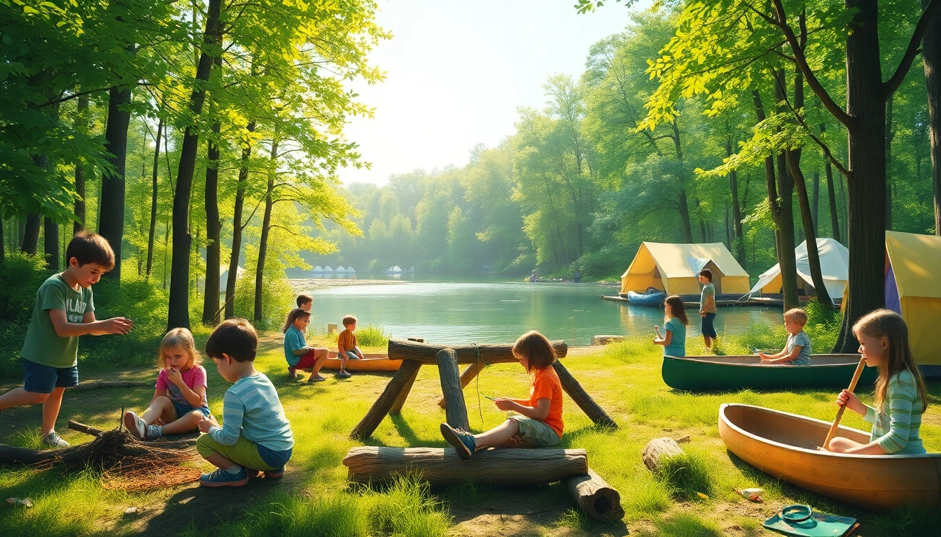 Children participate in fun activities at residential summer camps in a forest setting.