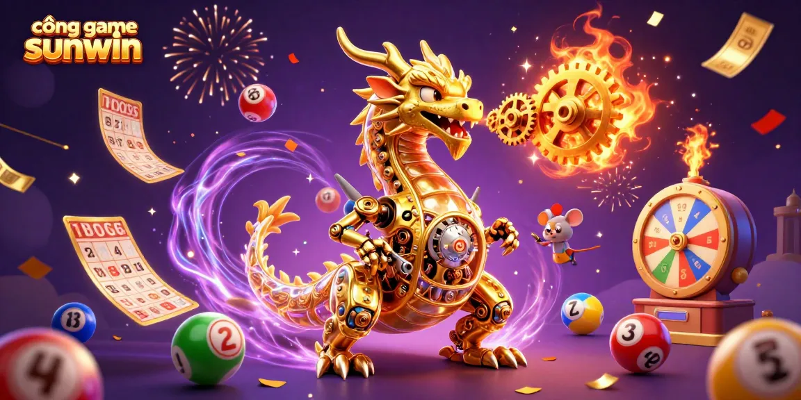 Engage with cổng game sunwin through vibrant illustrations of a golden dragon and lottery elements in an exciting casino atmosphere.