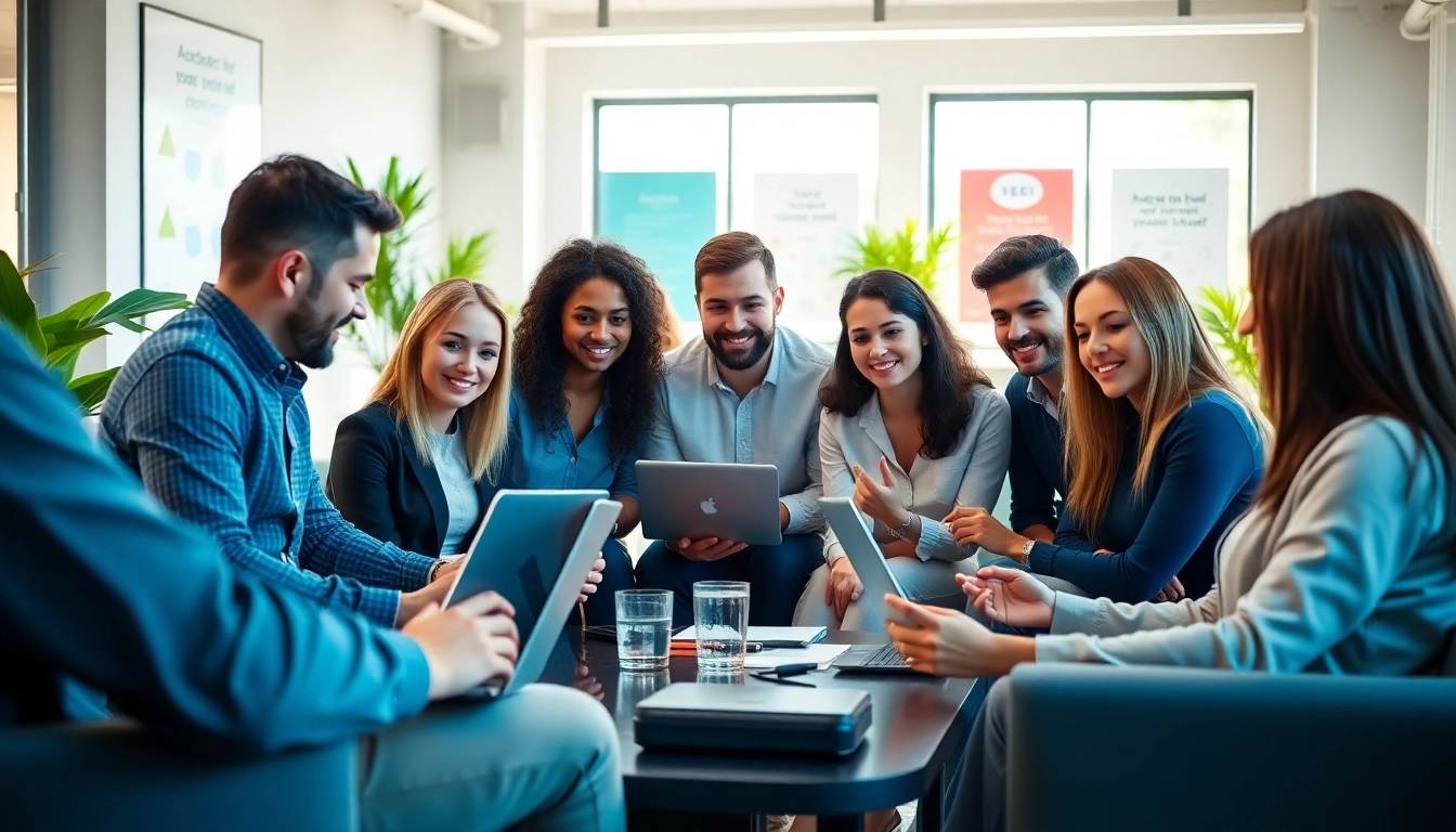 Engaging professionals strategizing edmonton social media marketing in a bright office.