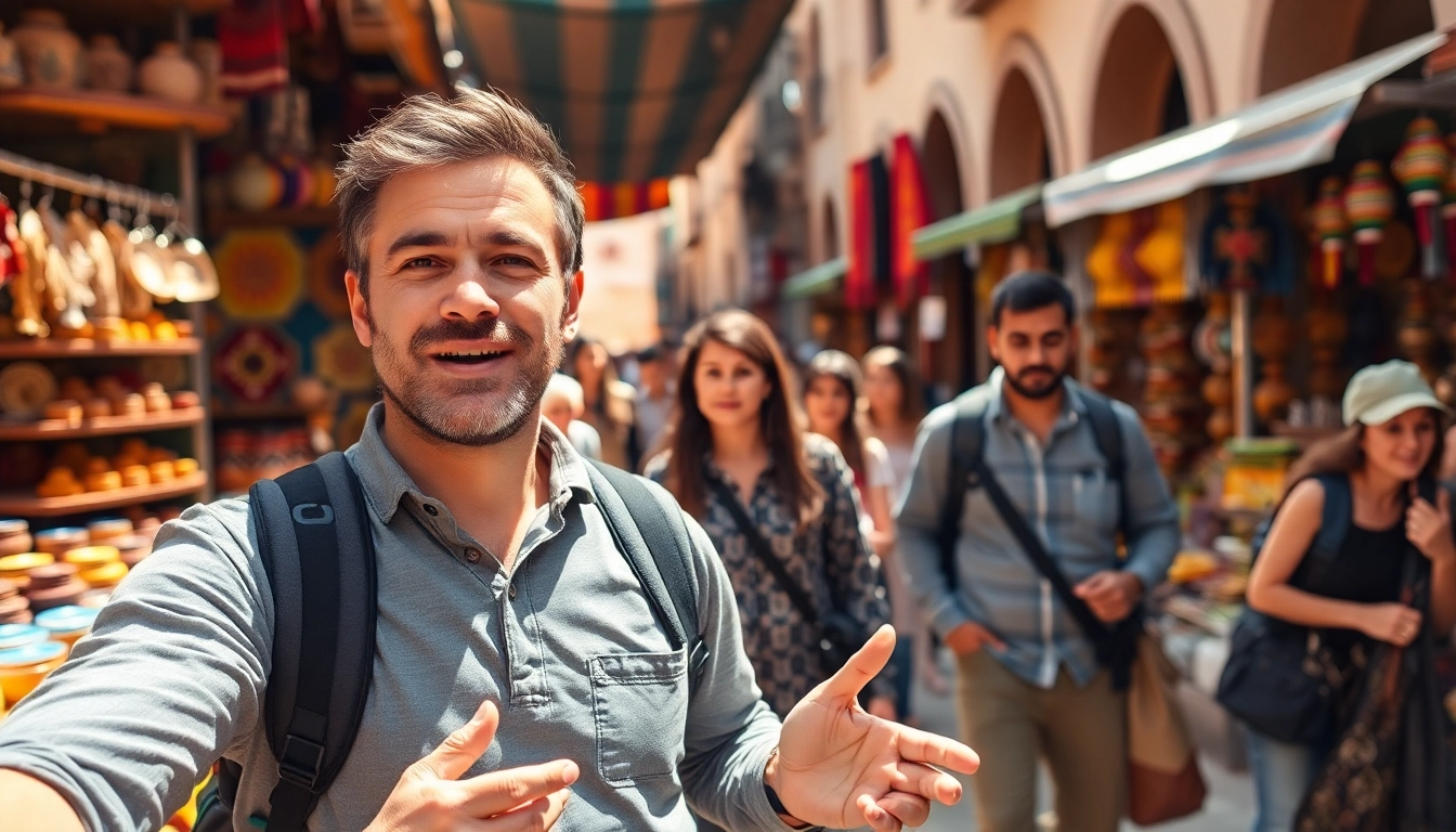 Experience vibrant Moroccan culture with onelifetrips tour guide in bustling Marrakech market.
