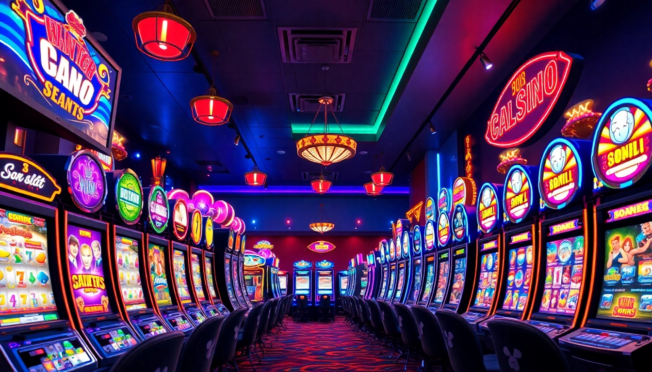 Permainan slot88 dengan mesin slot berwarna-warni dan atmosfer ceria.