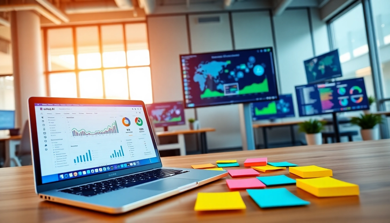 Showcasing ai tools in a professional digital workspace with vibrant colors and natural lighting.