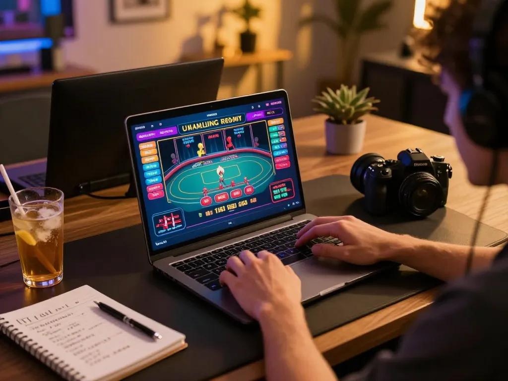 Person engaged in online gaming at home, showcasing 123b-bm interface and strategic gameplay elements.