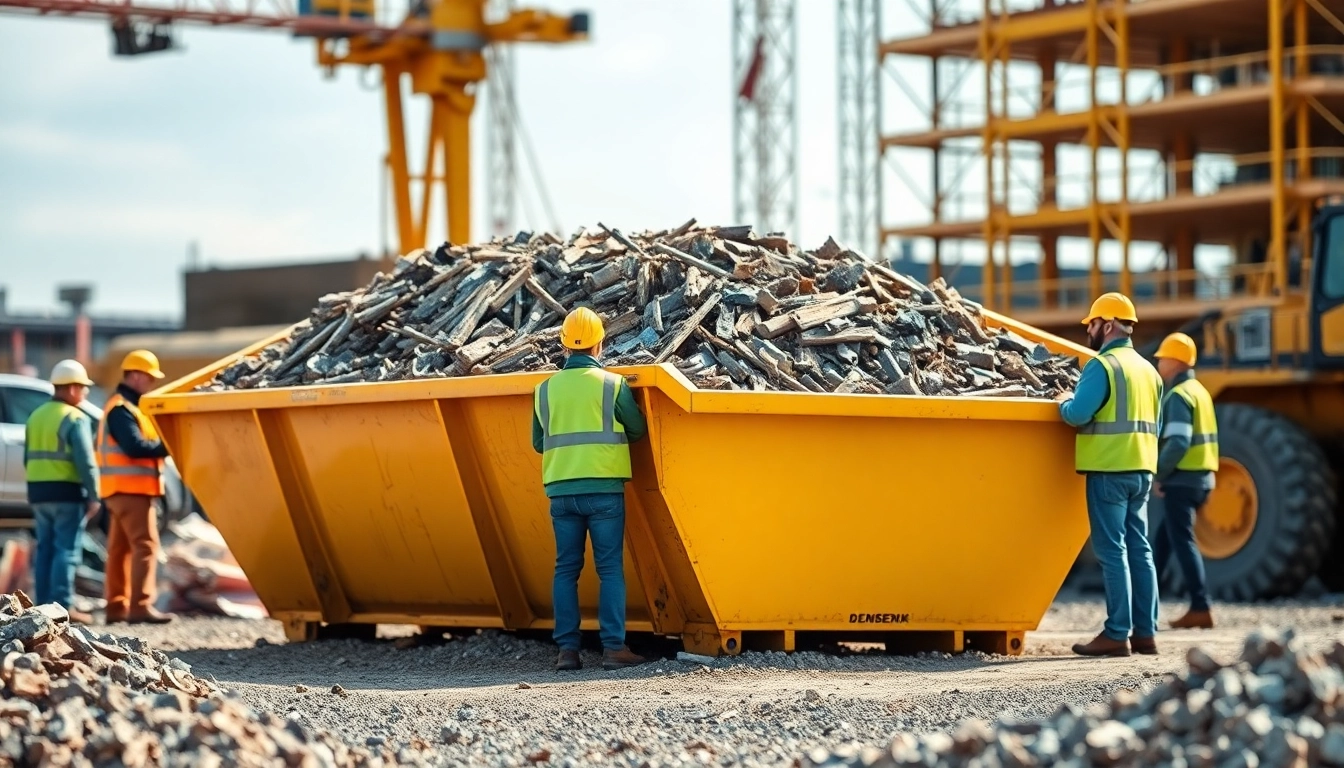 Efficient skip hire service with a large yellow skip at a construction site.