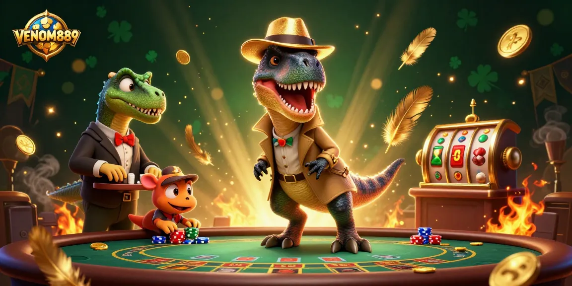 Engage with VENOM889's thrilling slot gameplay featuring vibrant characters and dynamic casino elements.