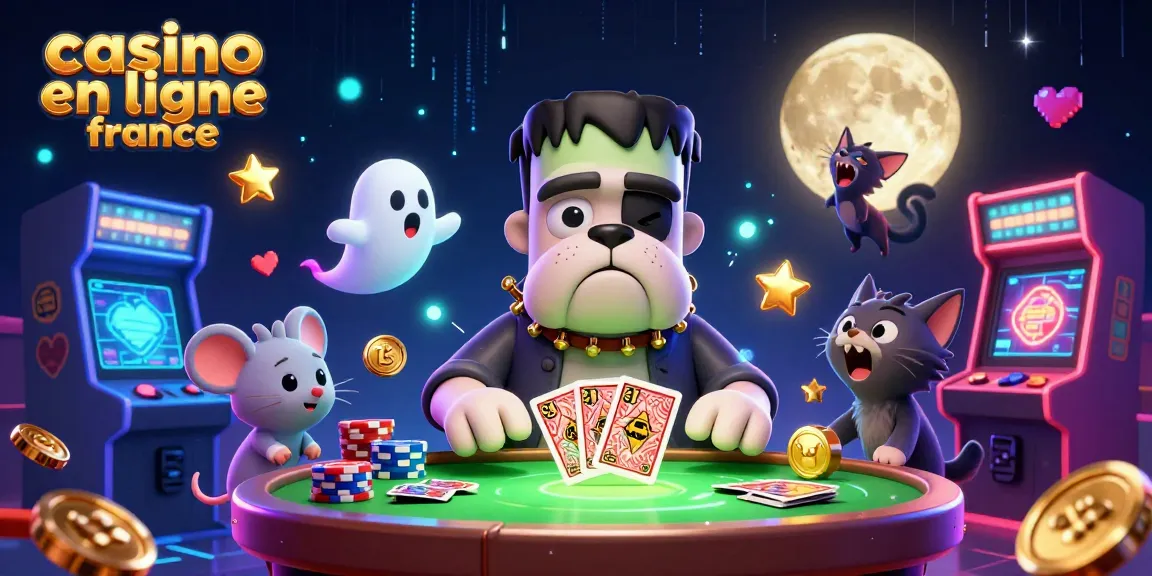 Découvrez le meilleur casino en ligne France avec un bulldog Frankenstein et une ambiance de jeu dynamique.